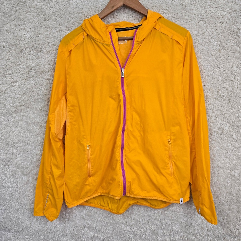 Smartwool Windbreaker Jacket Women XL Yellow Hooded Merino Wool Blend Activewear